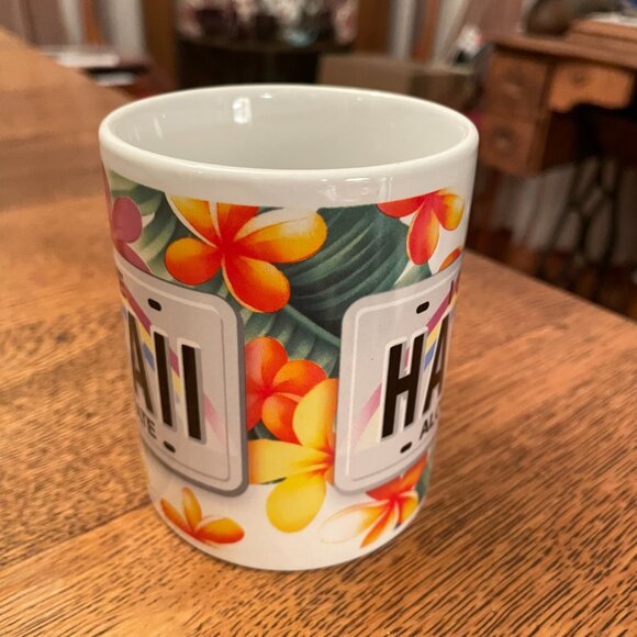 "I Love Hawaii-Aloha State" Souvenir Coffee Cup Mug by Plumeria License Plate - Picture 2 of 6